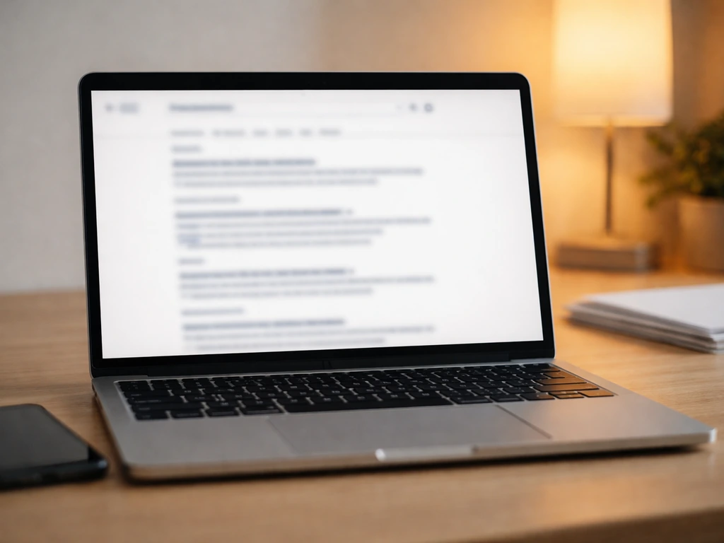 Laptop on a desk with blurred search results, symbolizing lack of credible net-worth reporting.