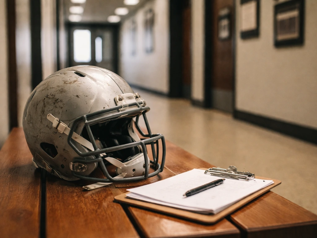 Anonymous football finance scene with a clipboard and helmet suggesting an NFL net worth analysis theme.