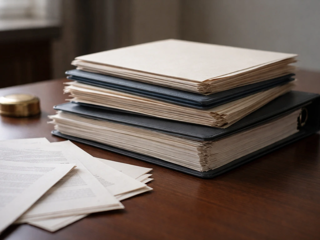 Close-up of government report folders and a worn briefing binder on a desk, symbolizing public financial records.