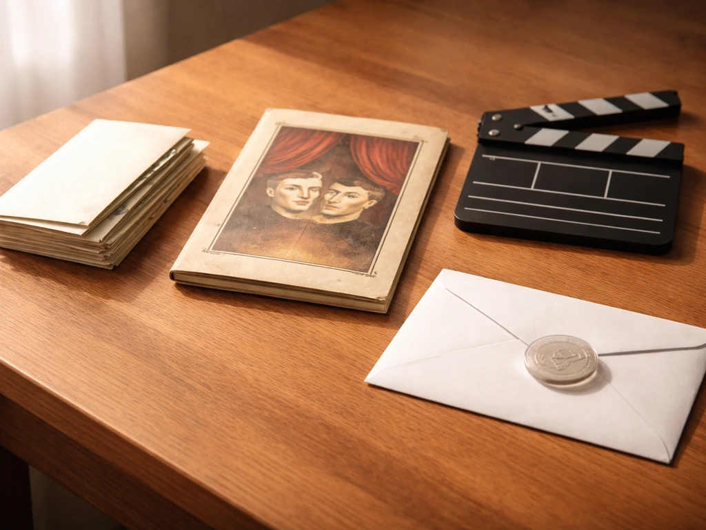 Minimal photo-style scene showing an actor’s multiple income streams with symbolic items like bills, a ticket, and a cla